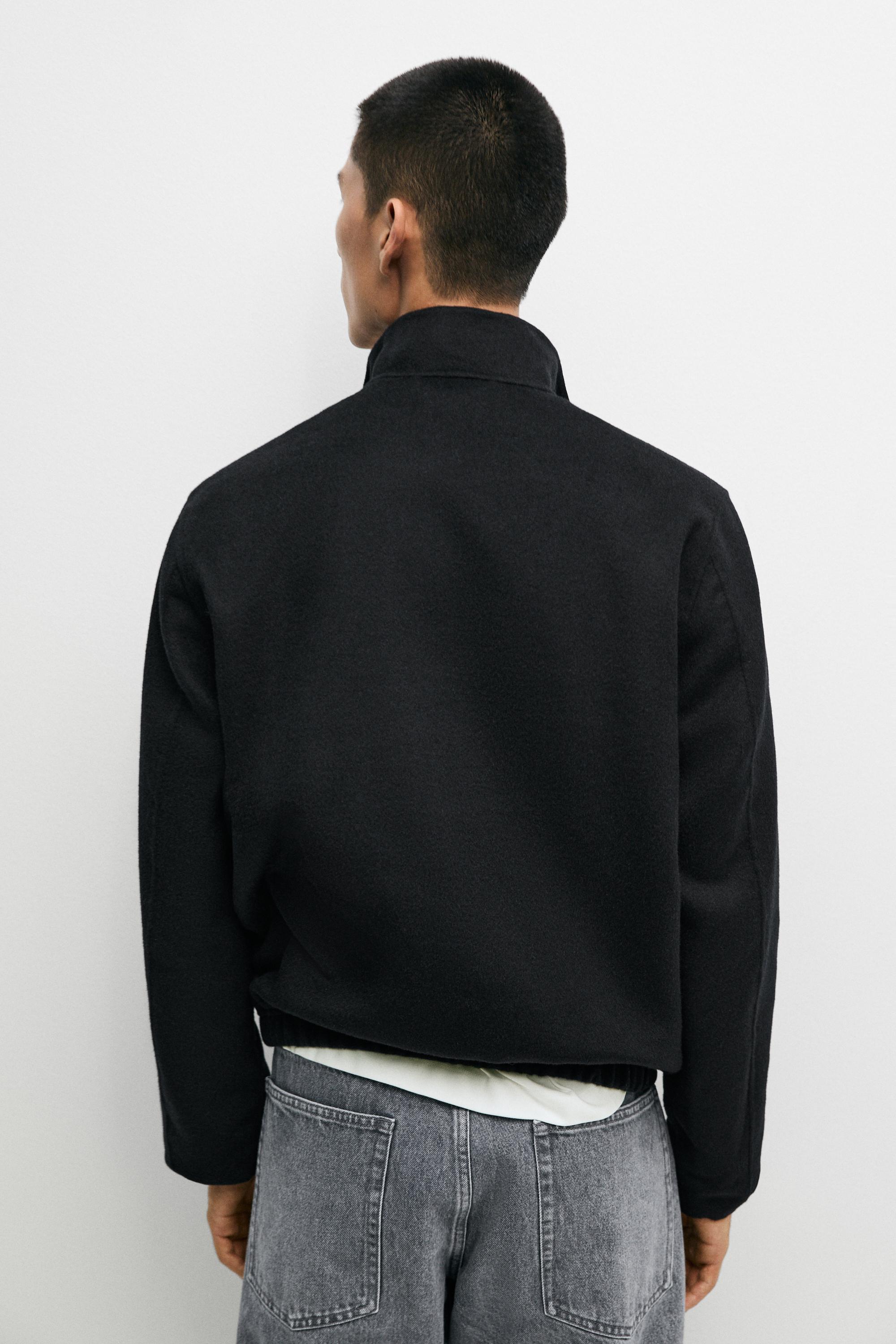 Wool blend double-faced mock neck sweatshirt
