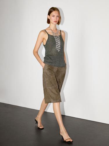 Zara Long suede leather Bermuda shorts - Black gold - Image 0