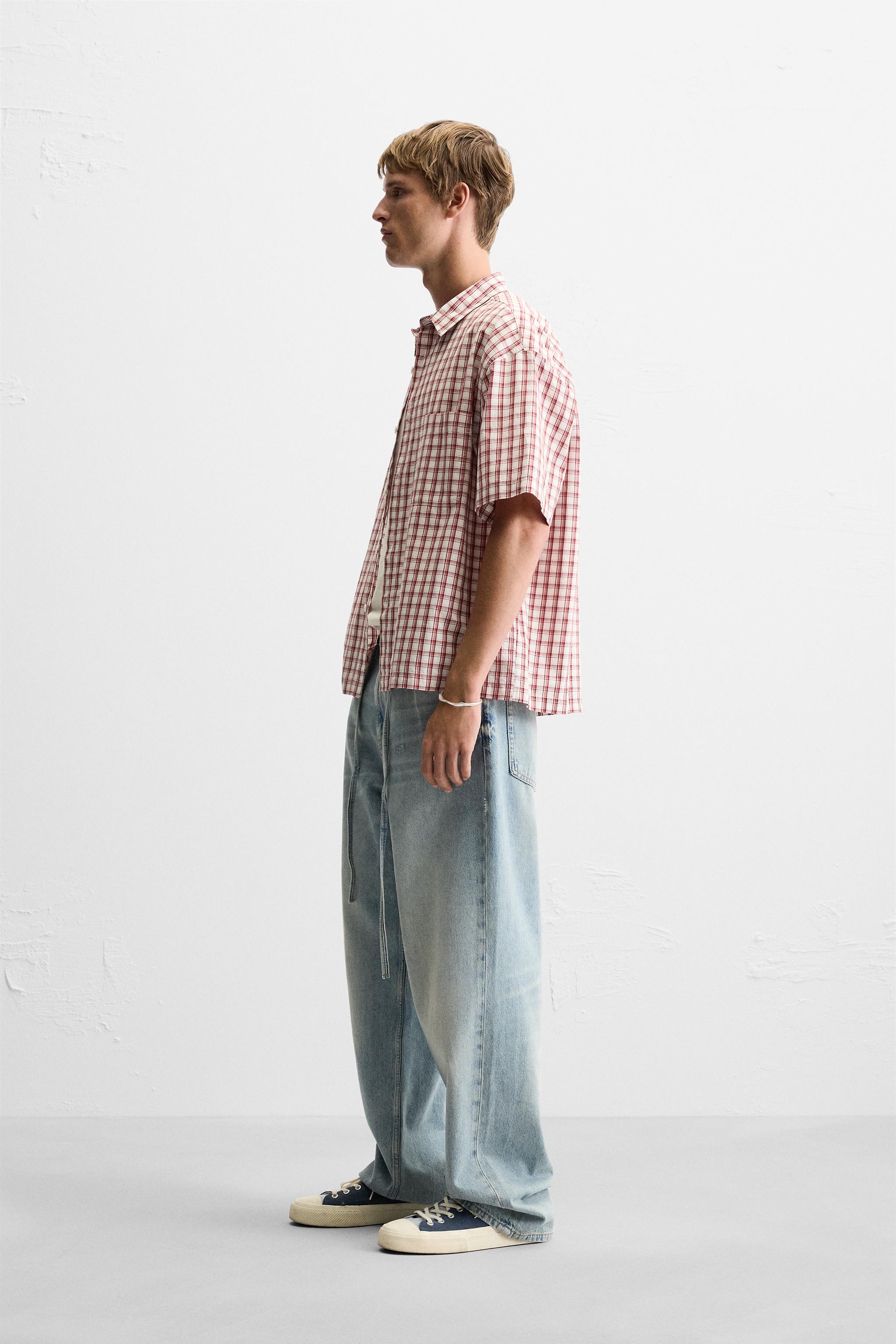 BOXY FIT CHECK SHIRT - Red | ZARA New Zealand