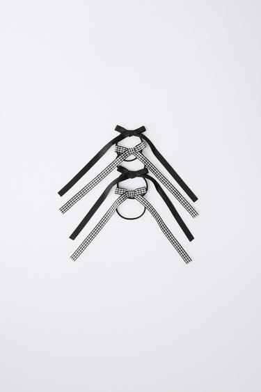 4-PACK OF GINGHAM CHECK HAIR BOBBLES WITH BOWS - Black by Zara