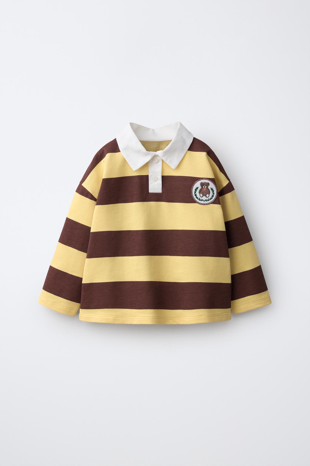 STRIPED BEAR PATCH POLO SWEATSHIRT