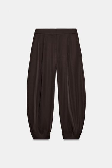 SATIN CARROT FIT TROUSERS - Dark brown by Zara