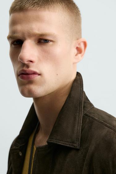 SUEDE LEATHER OVERSHIRT - Dark brown by Zara
