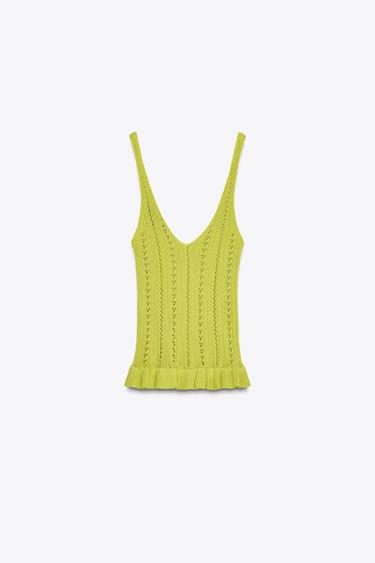 TOP EN MAILLE POINTELLE À VOLANTS - Vert de Zara - Image 5