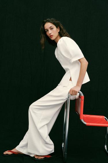 WIDE-LEG TROUSERS WITH DARTS - Oyster-white by Zara