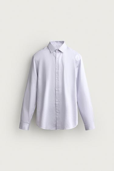 Zara SLIM FIT SHIRT - Lilac / White