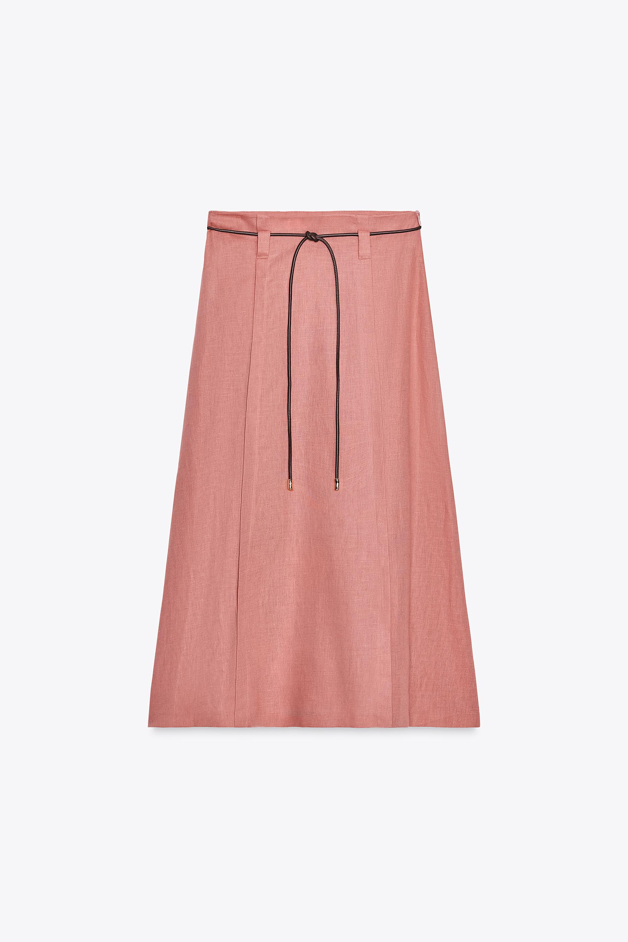 JUPE MIDI CEINTURE AVEC LIN