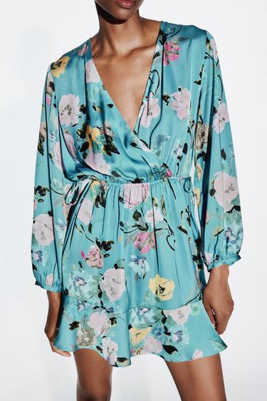 ПЛАТЬЕ ИЗ САТИНА С ЦВЕТОЧНЫМ ПРИНТОМ — Разноцветный от Zara — изображение 0