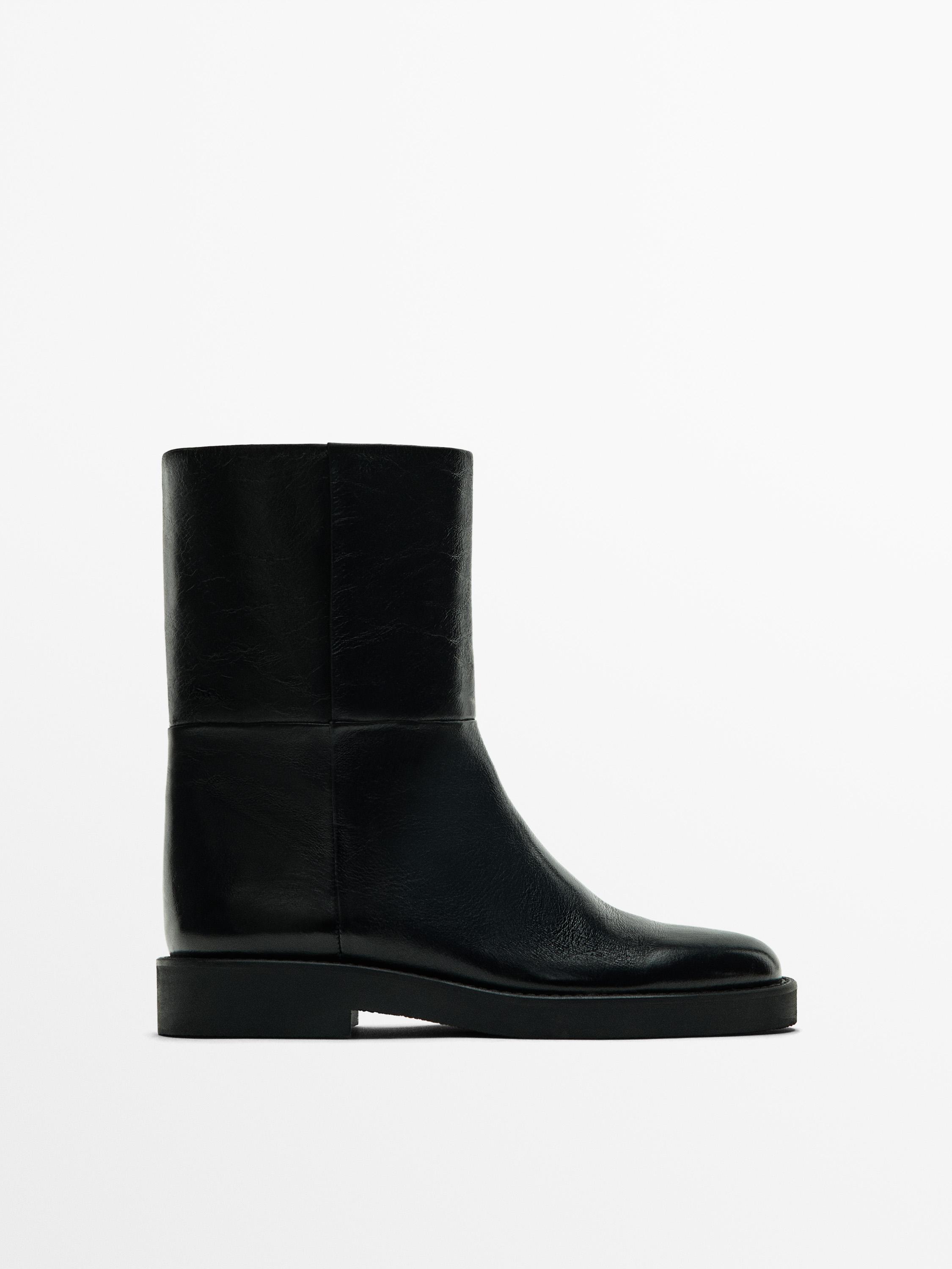 Black leather ankle boots zara sale