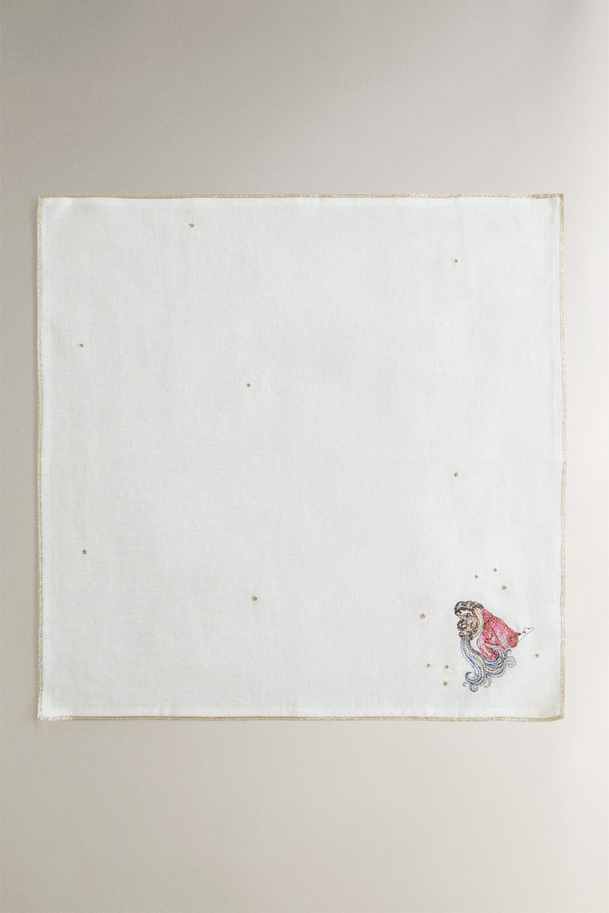 EMBROIDERED AQUARIUS LINEN NAPKIN | MARISA BERENSON — Ecru