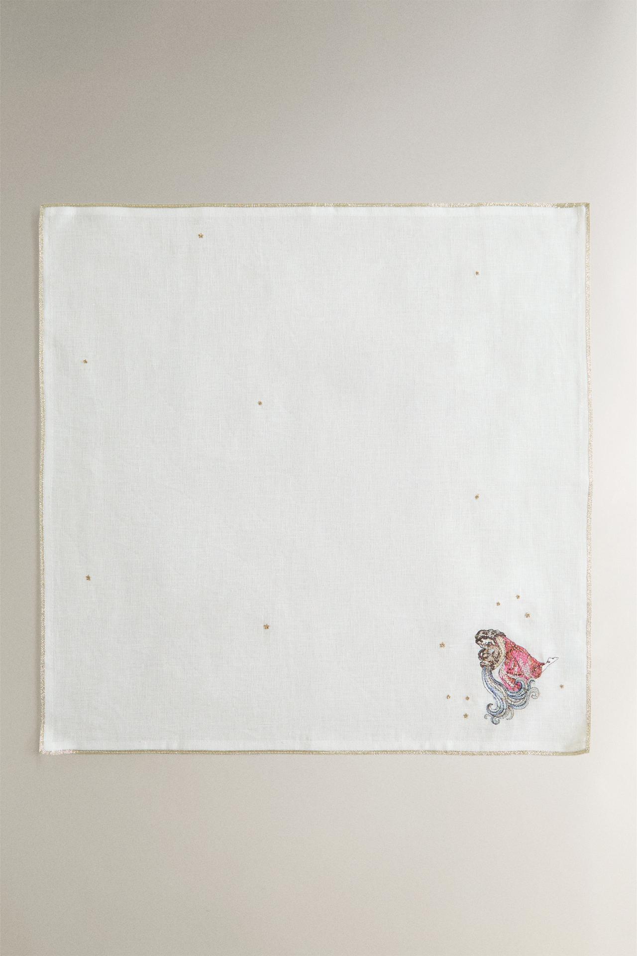 EMBROIDERED AQUARIUS LINEN NAPKIN | MARISA BERENSON — Ecru