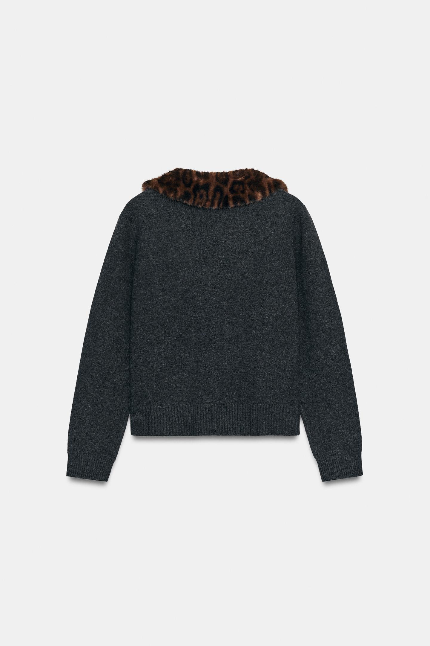 Женский кардиган Zara Cardigan with Detachable Lapel, цвет: Антрацитовый серый — фото 8