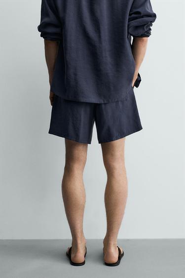 SOFT PLEATED LOOSE-FITTING BERMUDA SHORTS - Navy blue by Zara - Image 2