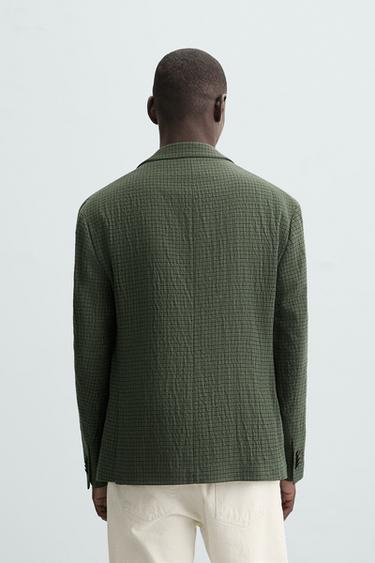 Zara HOUNDSTOOTH BLAZER - Khaki