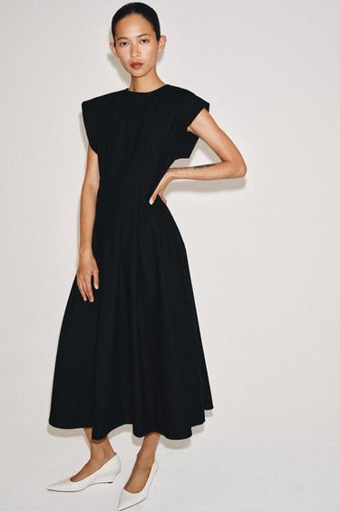 VESTIDO POPELÍN PLIEGUES ZW COLLECTION - Negro de Zara