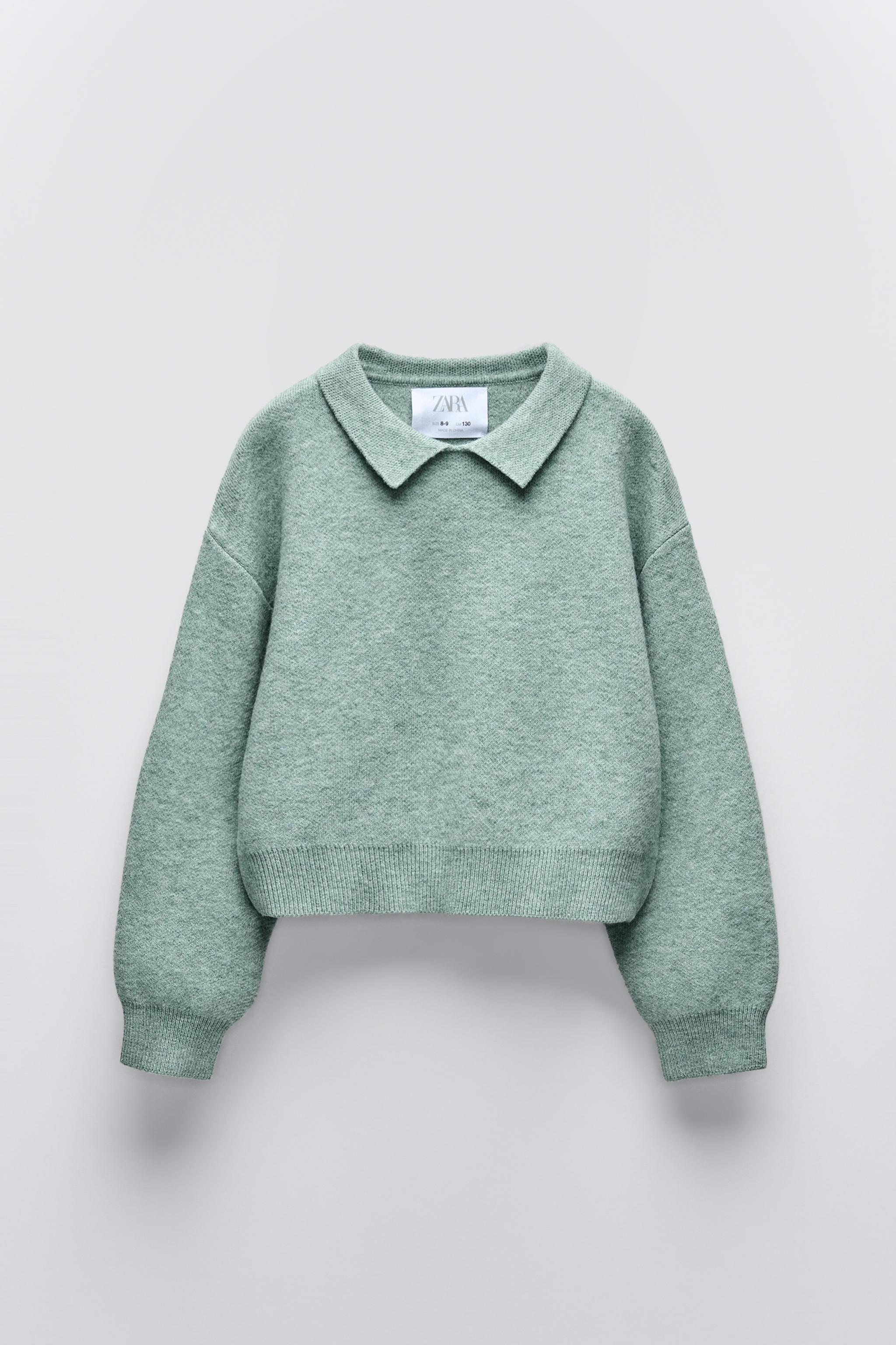 KNIT POLO SWEATER Green Blue ZARA Cambodia