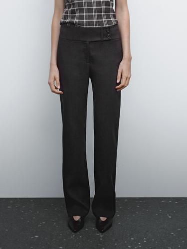 Zara Mid-rise regular fit stretch trousers - Brown