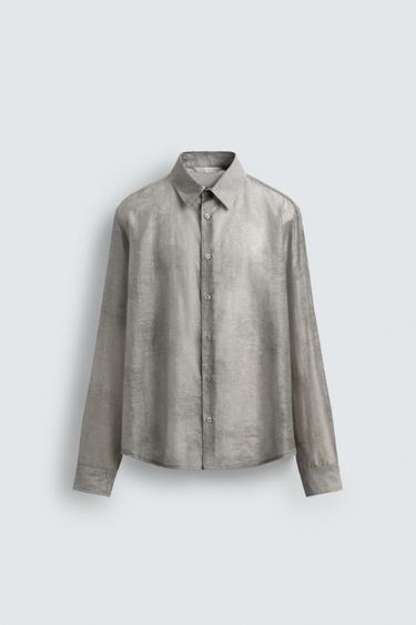 CAMISA FLUIDA JACQUARD - Gris perla de Zara