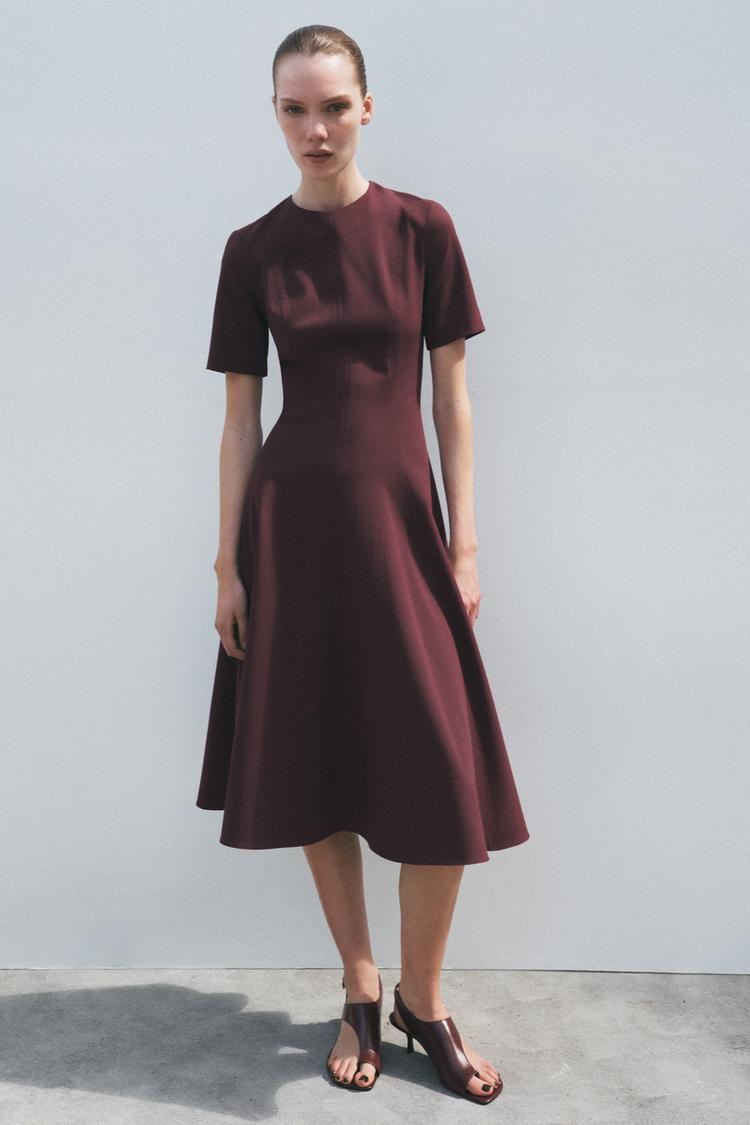 ZWコレクション ゴデ ミディ丈ワンピース - バーガンディ | ZARA Japan 