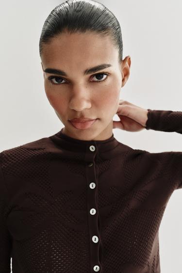 JACQUARD CARDIGAN - Brown by Zara - Image 2