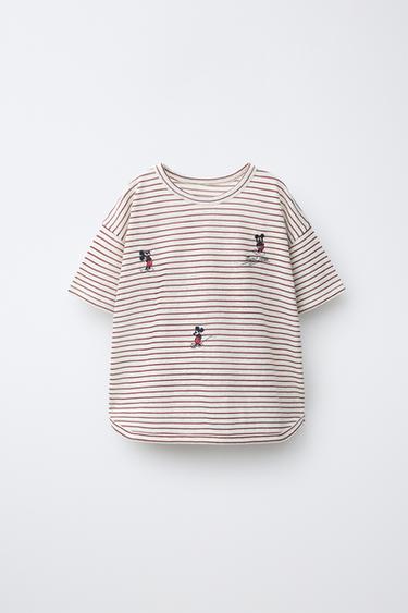 MICKEY MOUSE © DISNEY EMBROIDERED STRIPED T-SHIRT - Ecru by Zara