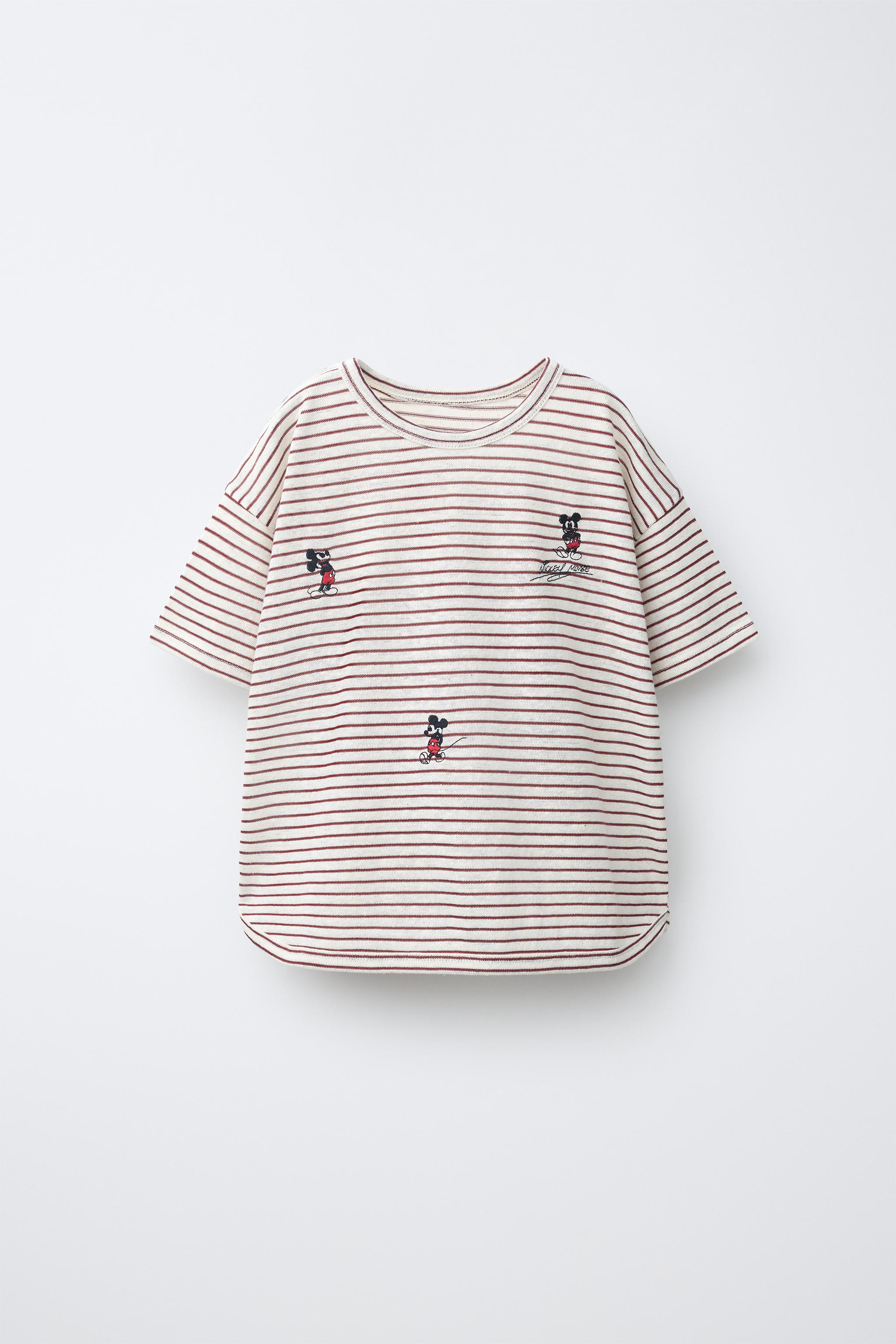 T-SHIRT À RAYURES ET BRODERIES MICKEY MOUSE © DISNEY