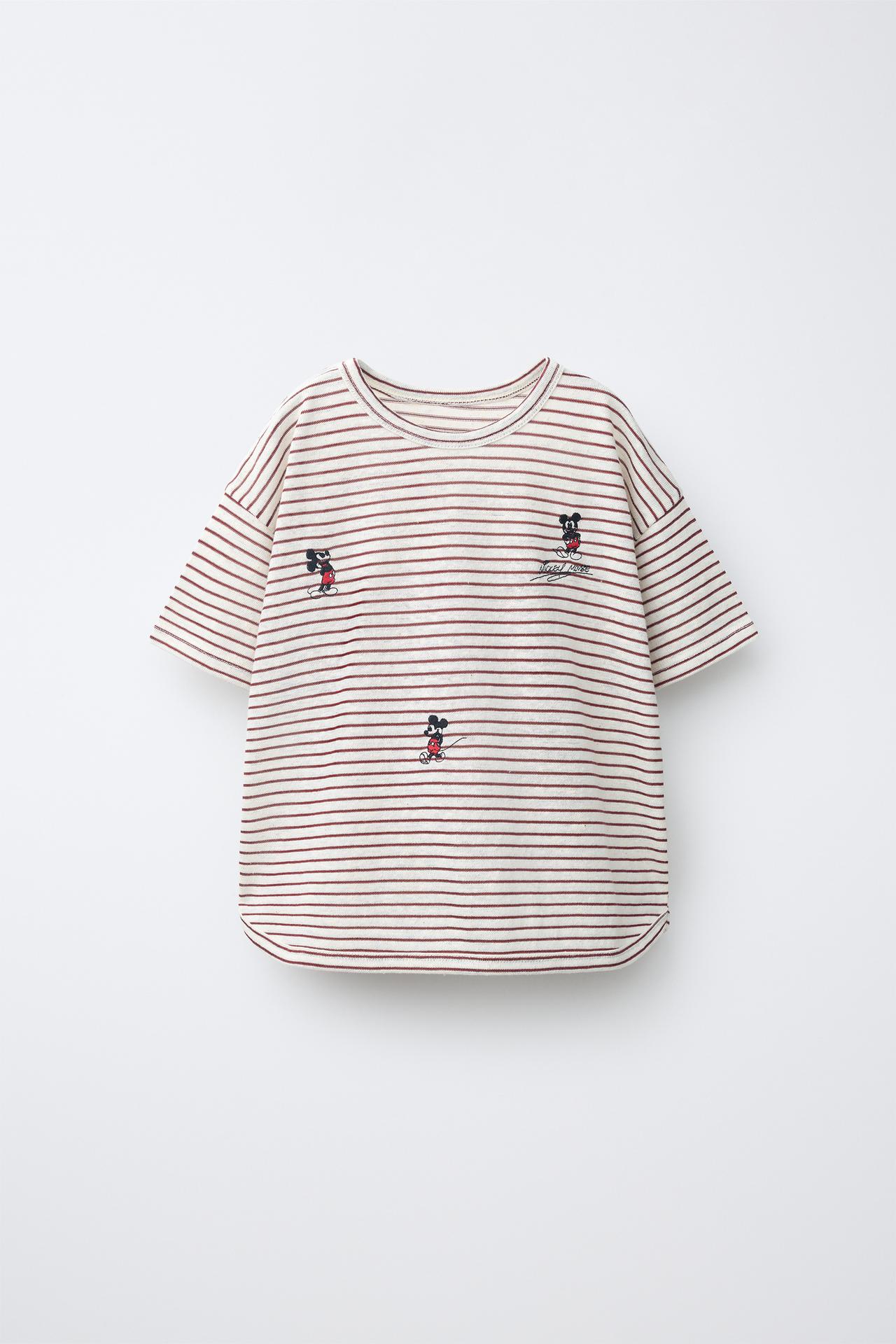 MICKEY MOUSE © DISNEY STRIPED EMBROIDERED T-SHIRT — Ecru