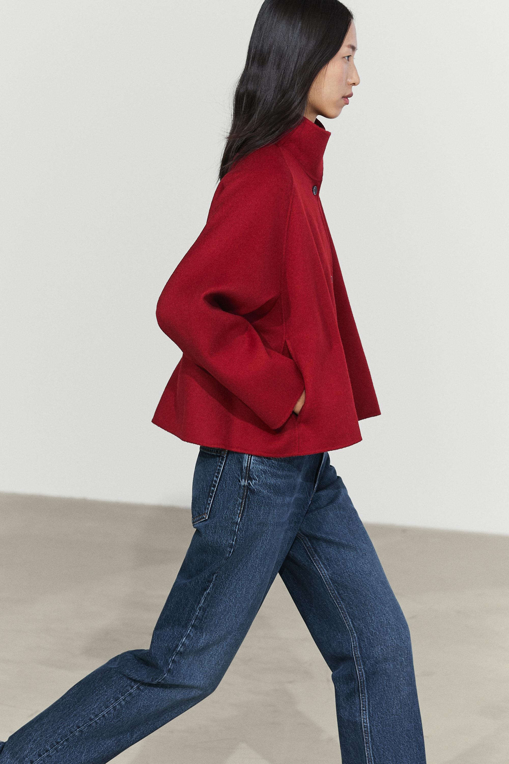 Court manteau col montant mélange laine
