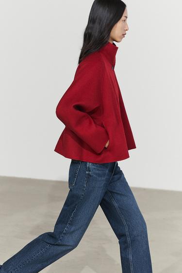 Short wool blend stand collar coat — Red 2