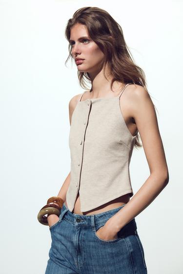 BUTTONED WAISTCOAT TOP - Sand / Marl by Zara - Image 3