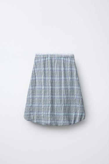 CHECK PRINT BALLOON LACE SKIRT - Blue / Lavender by Zara - Image 1