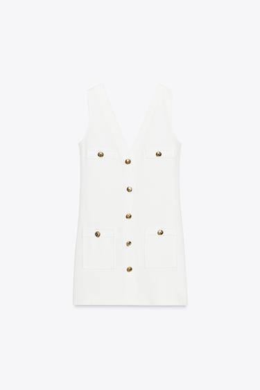ROBE EN SERGÉ À POCHES - Blanc de Zara - Image 4