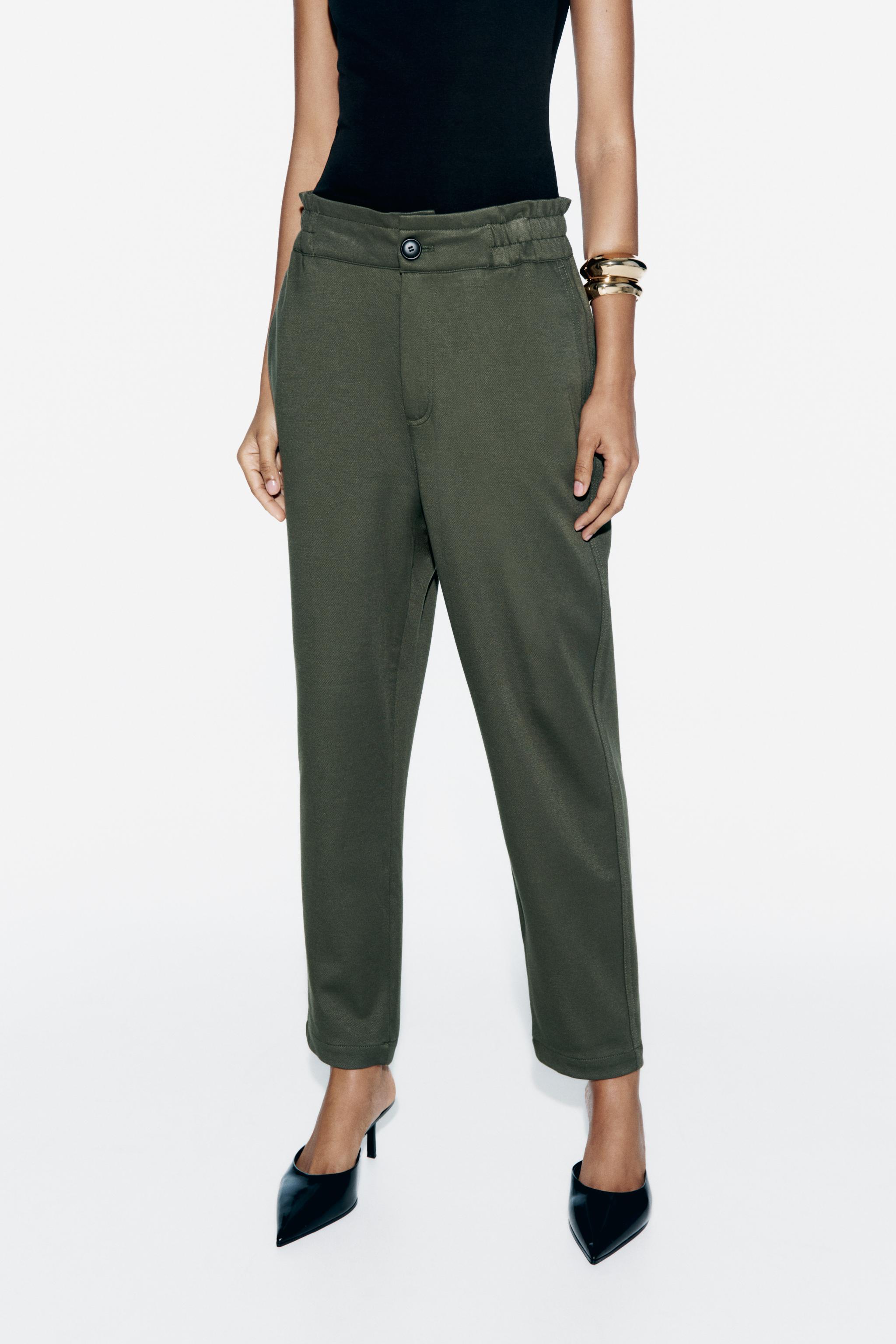 Women's Ankle Length Paper Bag Trousers - Who What Wear - Green Size 8