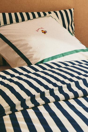 X THE ANIMALS OBSERVATORY KIDS’ STRIPED DUVET COVER - Navy blue by Zara