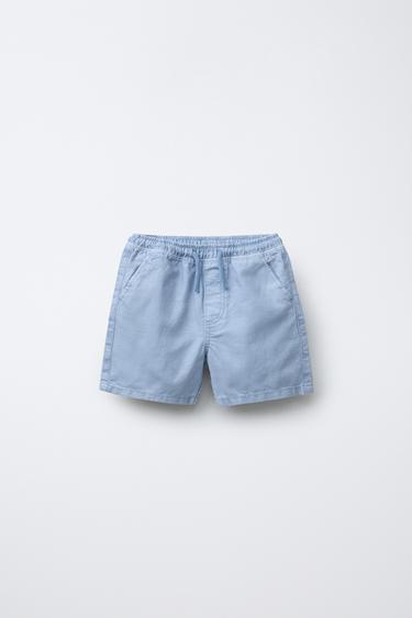 LINEN BLEND BERMUDA SHORTS - Blue by Zara