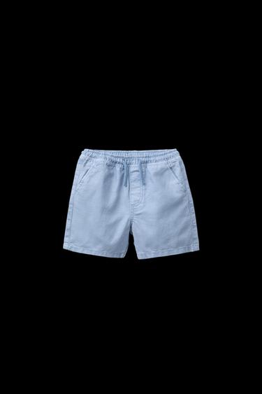 Zara STANDARD LINEN AND COTTON SHORTS - Blue - Image 0
