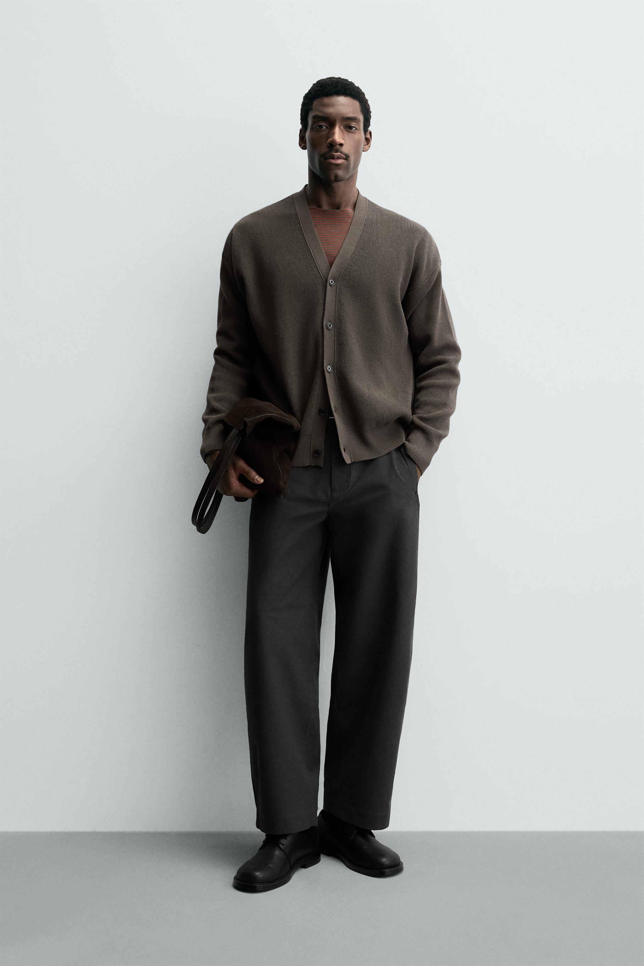 ORIGINSコットンテクスチャー素材カーディガン - ブラウン | ZARA