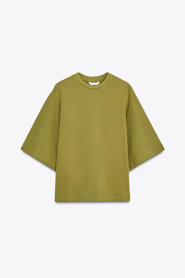 RUSTIC SHORT SLEEVE SWEATSHIRT - Olive green by Zara
