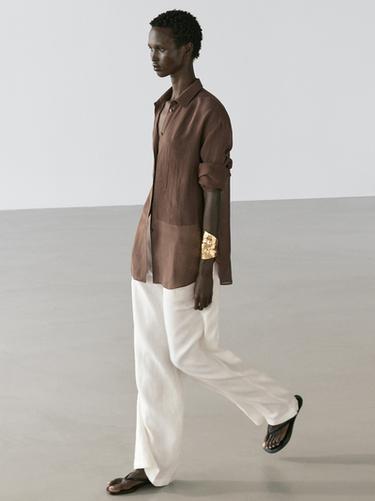 Zara Flowing shirt with shirt collar - Brown