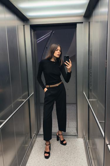 Zara BASIC BUTTONED KNIT SWEATER - Black