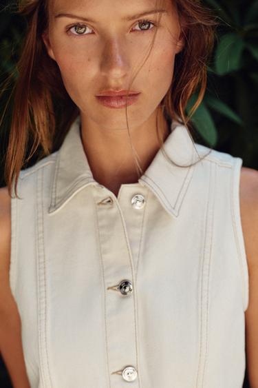 Z1975 SHORT DENIM WAISTCOAT - Ecru by Zara - Image 1