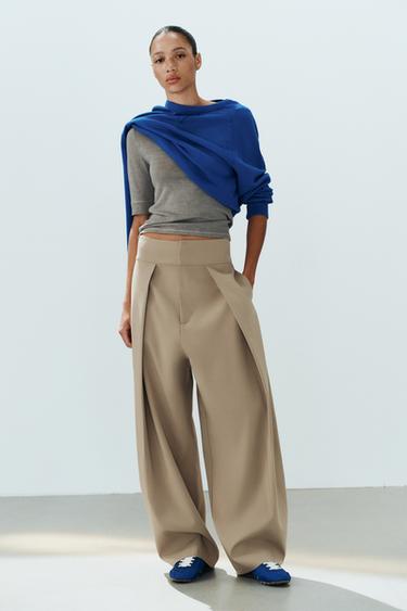 Zara PLEATED BALLOON PANTS - Light camel