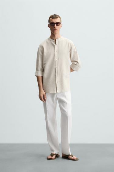 PANTALÓN 100% LINO PLIEGUES - Blanco de Zara