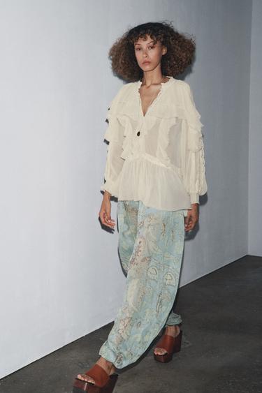 ZW COLLECTION LACE RUFFLE BLOUSE - Ecru by Zara - Image 3