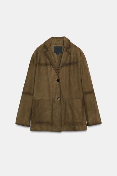 BLOUSON OVERSIZE 100% CUIR DAIM ZW COLLECTION LIMITED EDITION - Kaki clair de Zara