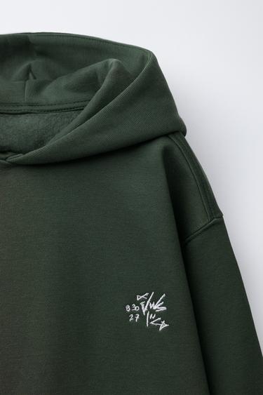 EMBROIDERED SLOGAN HOODIE - Mid-green by Zara - Image 2