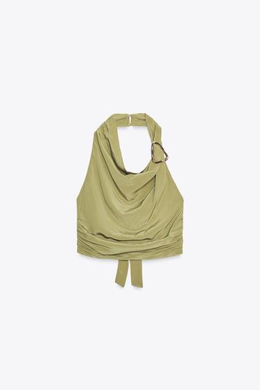 TOP HALTER STOLI NYJË SHPINE - Kaki e çelët nga Zara