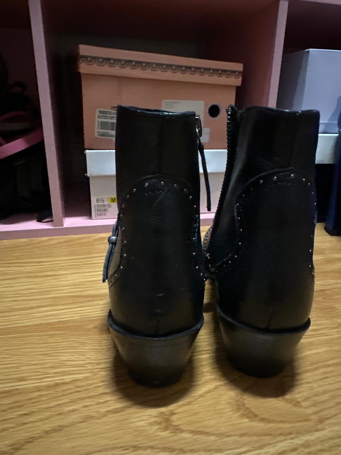BLACK MICRO STUDDED COWBOY BOOTS NWOT - Image 3