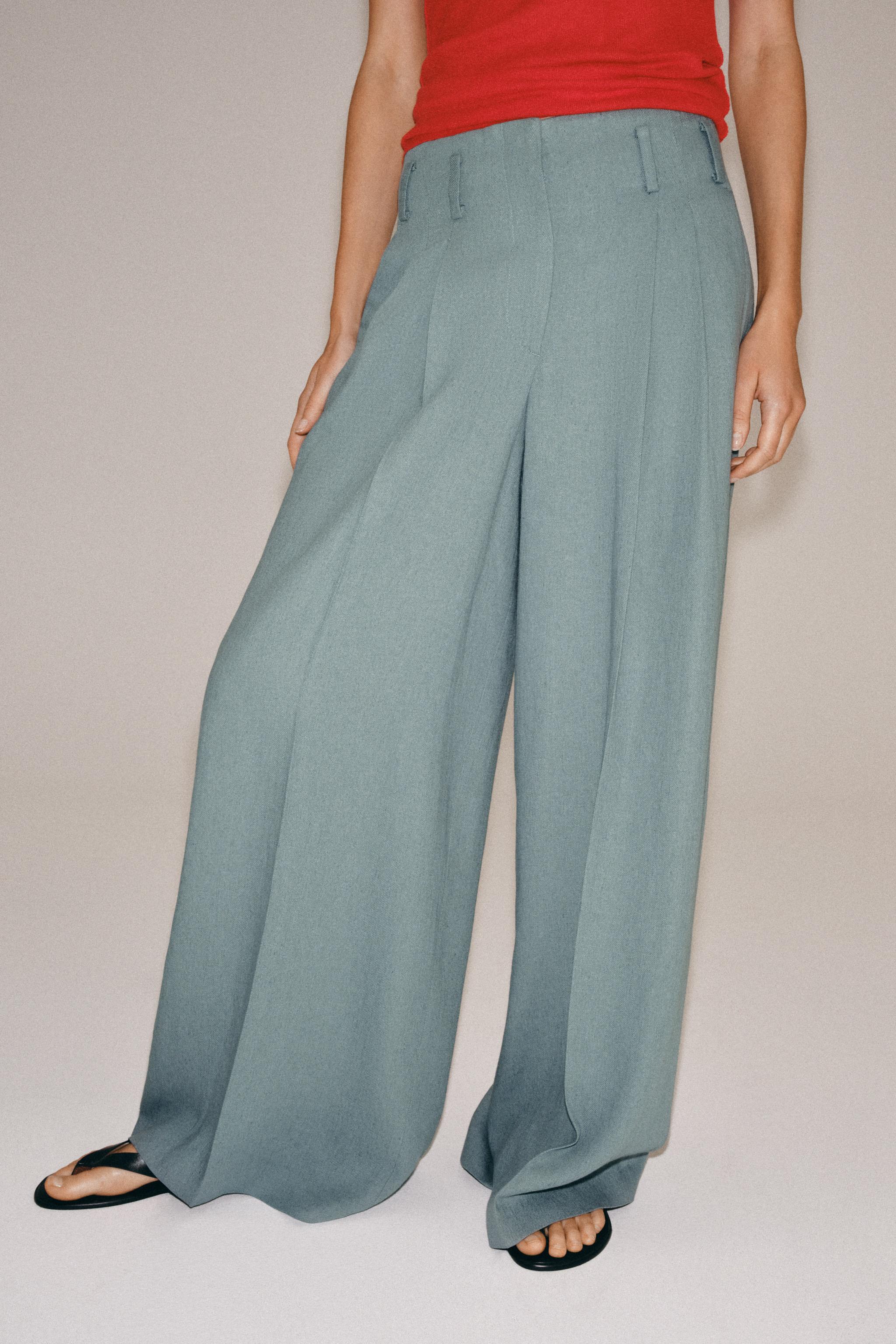 Zara ZW COLLECTION KETEN KARIŞIMLI PİLİLİ PANTOLON görsel 7