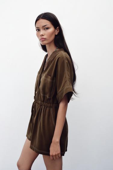 TOPSTITCHING PLAYSUIT - Brown by Zara - Image 2